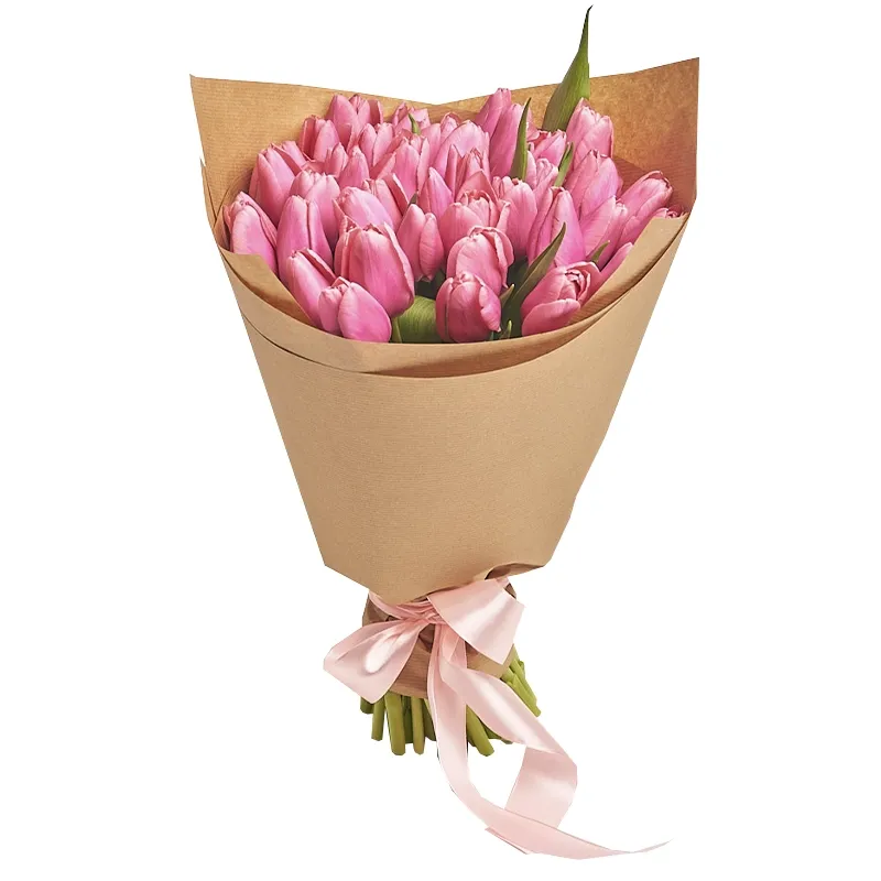 Букет из 51 тюльпана розового цвета