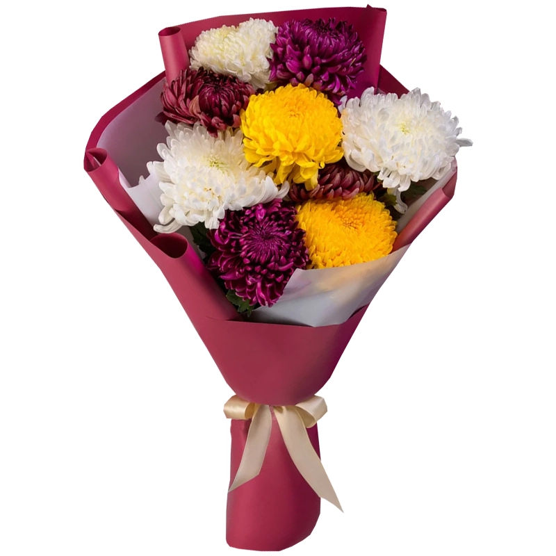 Букет из 9 разноцветных одноголовых хризантем